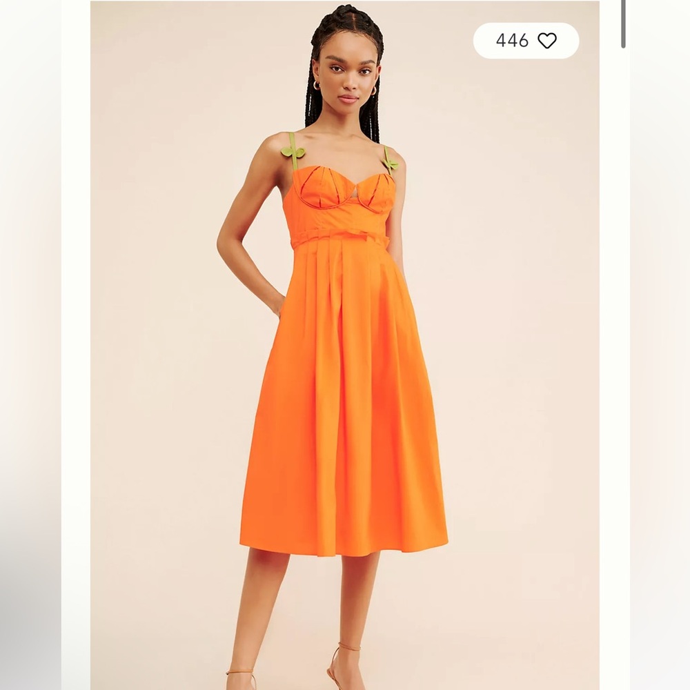 FARM Rio Corset Pleated Sleeveless Midi Dress